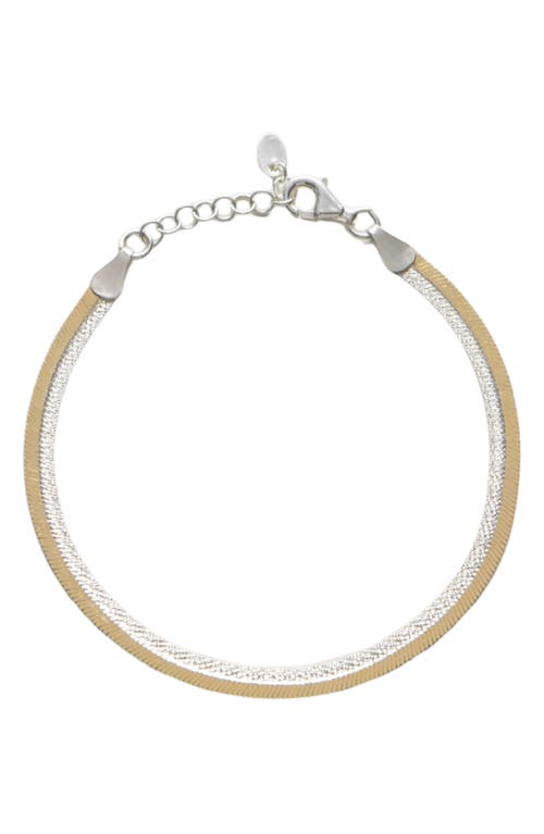 Argento Vivo Sterling Silver Two-tone Flat Snake Chain Bracelet In Gold