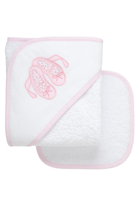 Pretty in Pink Applique Hooded Towel & Washcloth Set (Baby & Toddler)