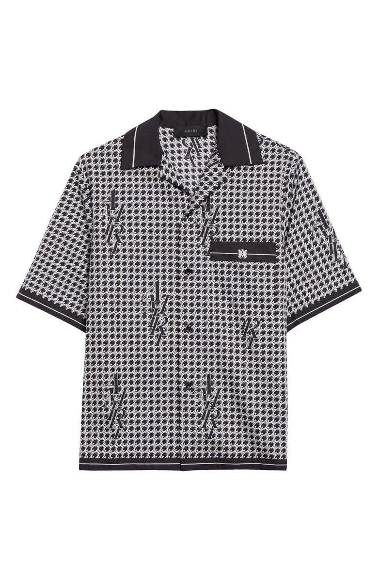 AMIRI Monogram Houndstooth Silk Twill Bowling Shirt, Alternate, color, 