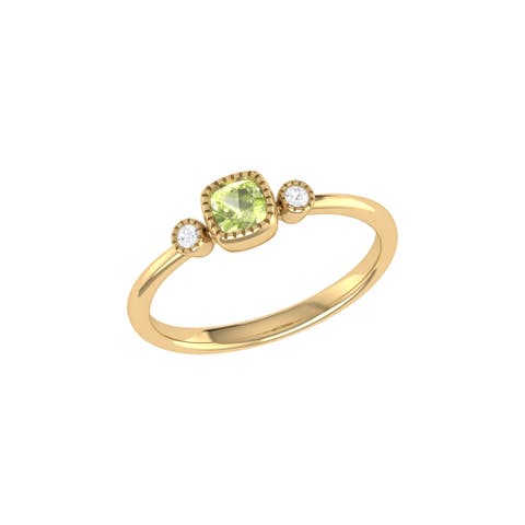 Cushion Cut Peridot & Diamond Birthstone Ring in 14K Gold