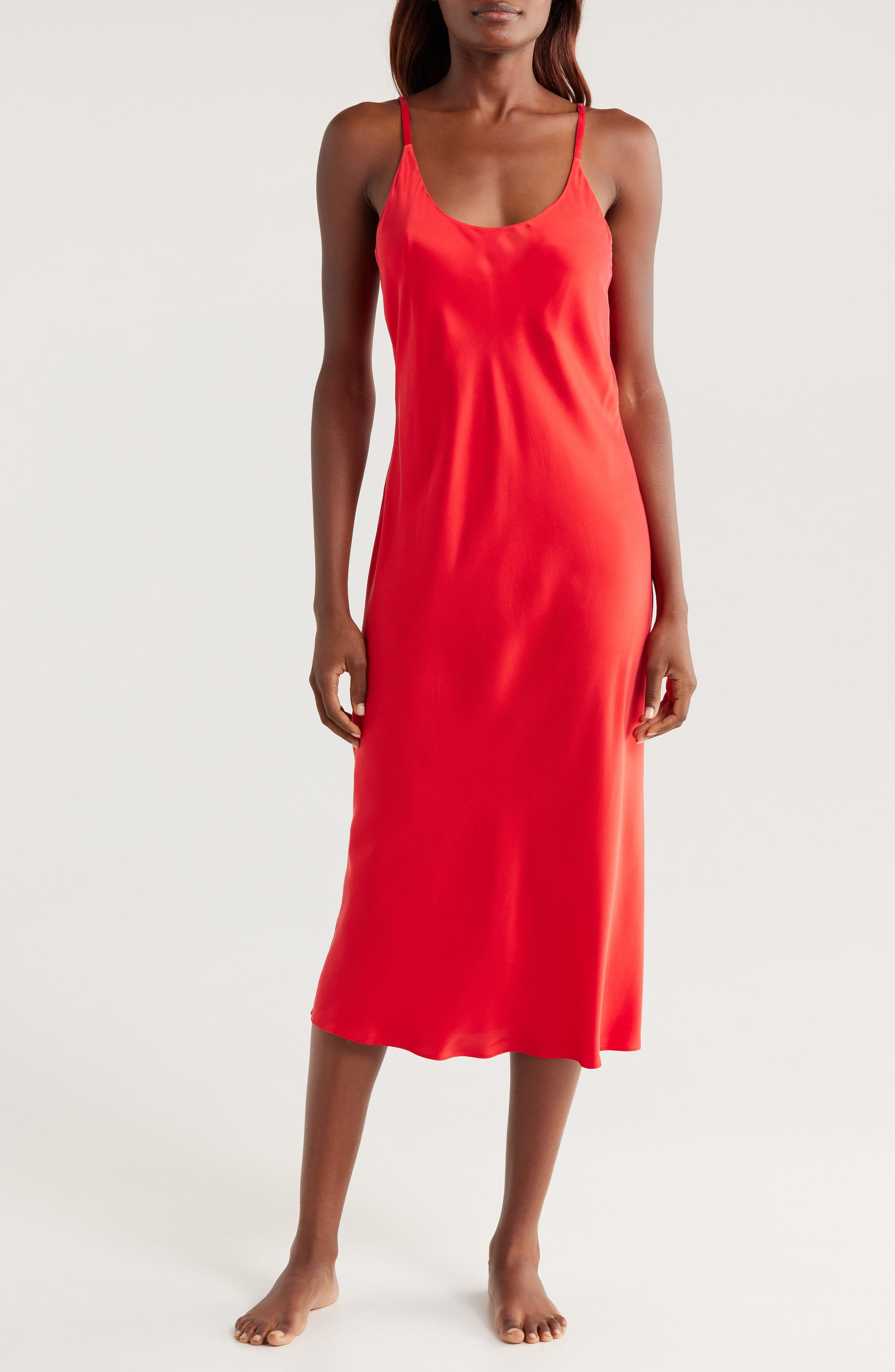 Lunya Washable Silk Slipdress Nightgown in Carmine Red 