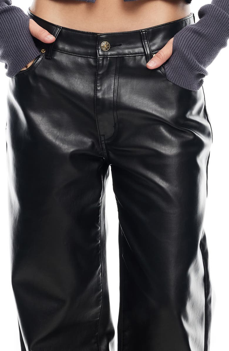 LIONESS Top Model Low Rise Wide Leg Faux Leather Pants, Alternate, color, Onyx