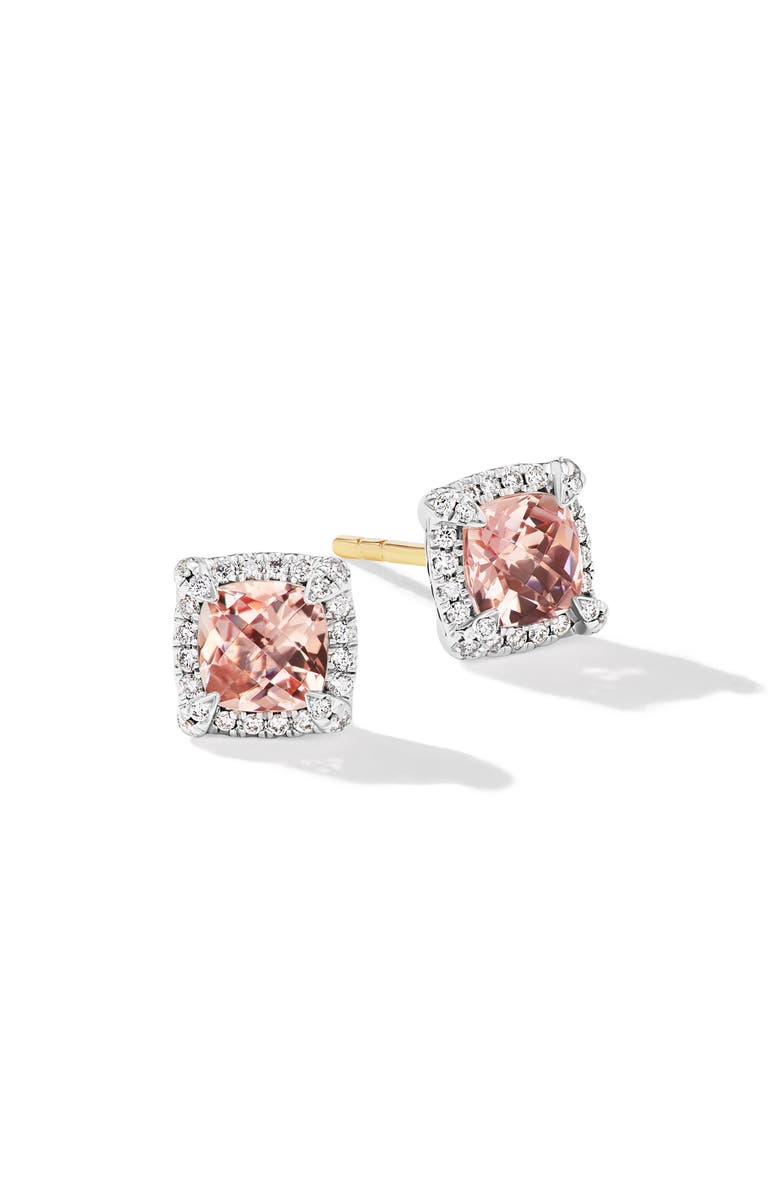David Yurman Chatelaine Pavé Bezel Stud Earrings in Sterling Silver, Main, color, Sterling Silver/ Morganite