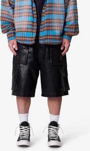 mnml Baggy Faux Leather Cargo Shorts