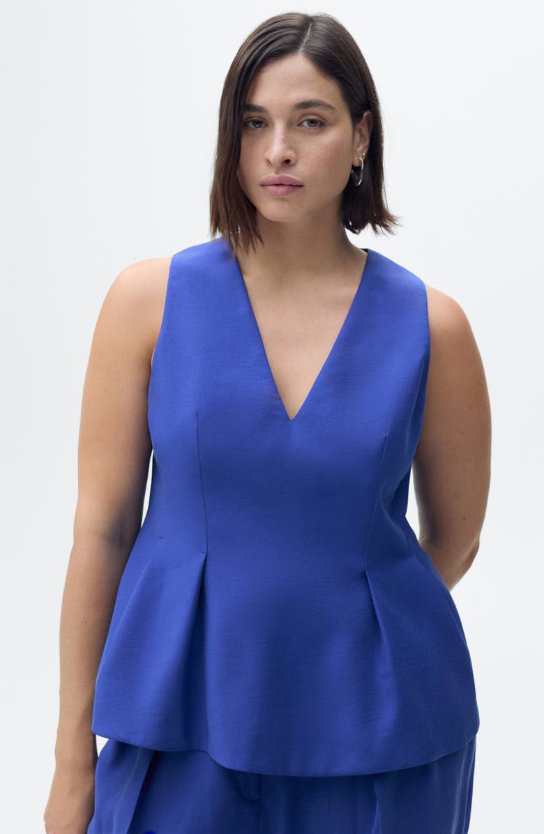 MANGO Deep V-Neck Peplum Top, Alternate, color, Blue