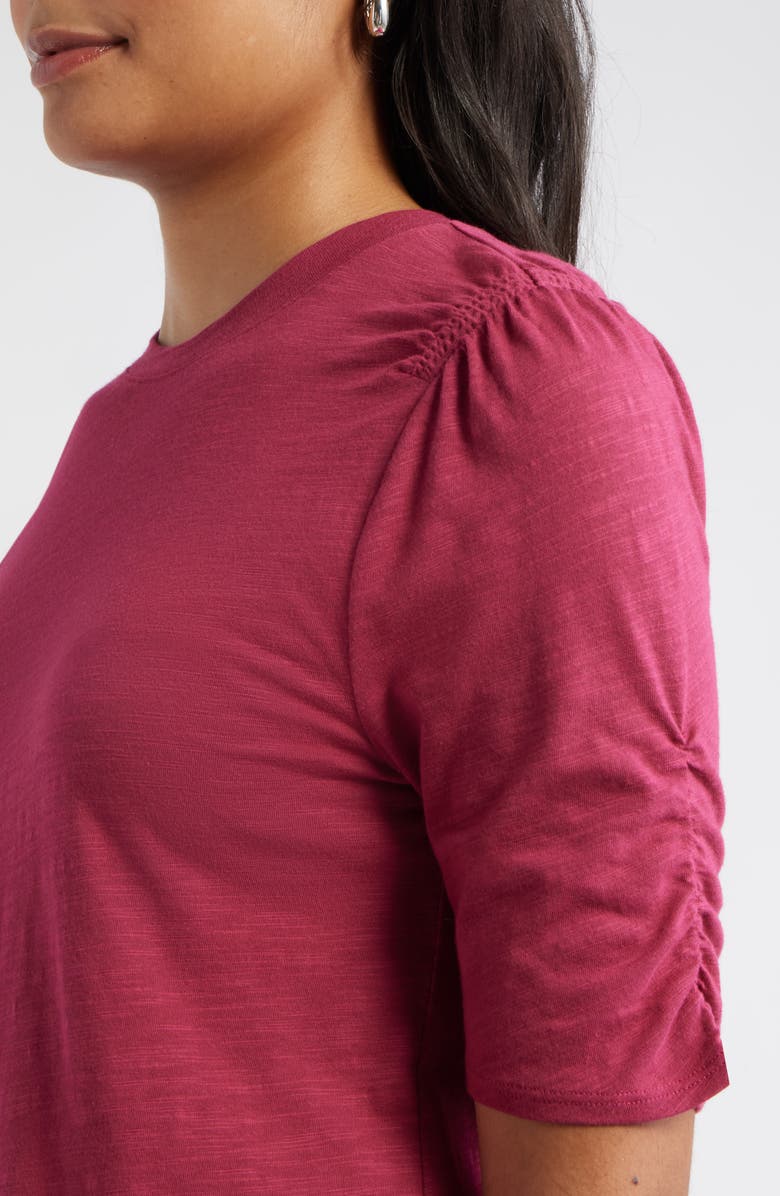 Caslon<sup>®</sup> Puff Sleeve Cotton Blend T-Shirt, Alternate, color, Burgundy Berry