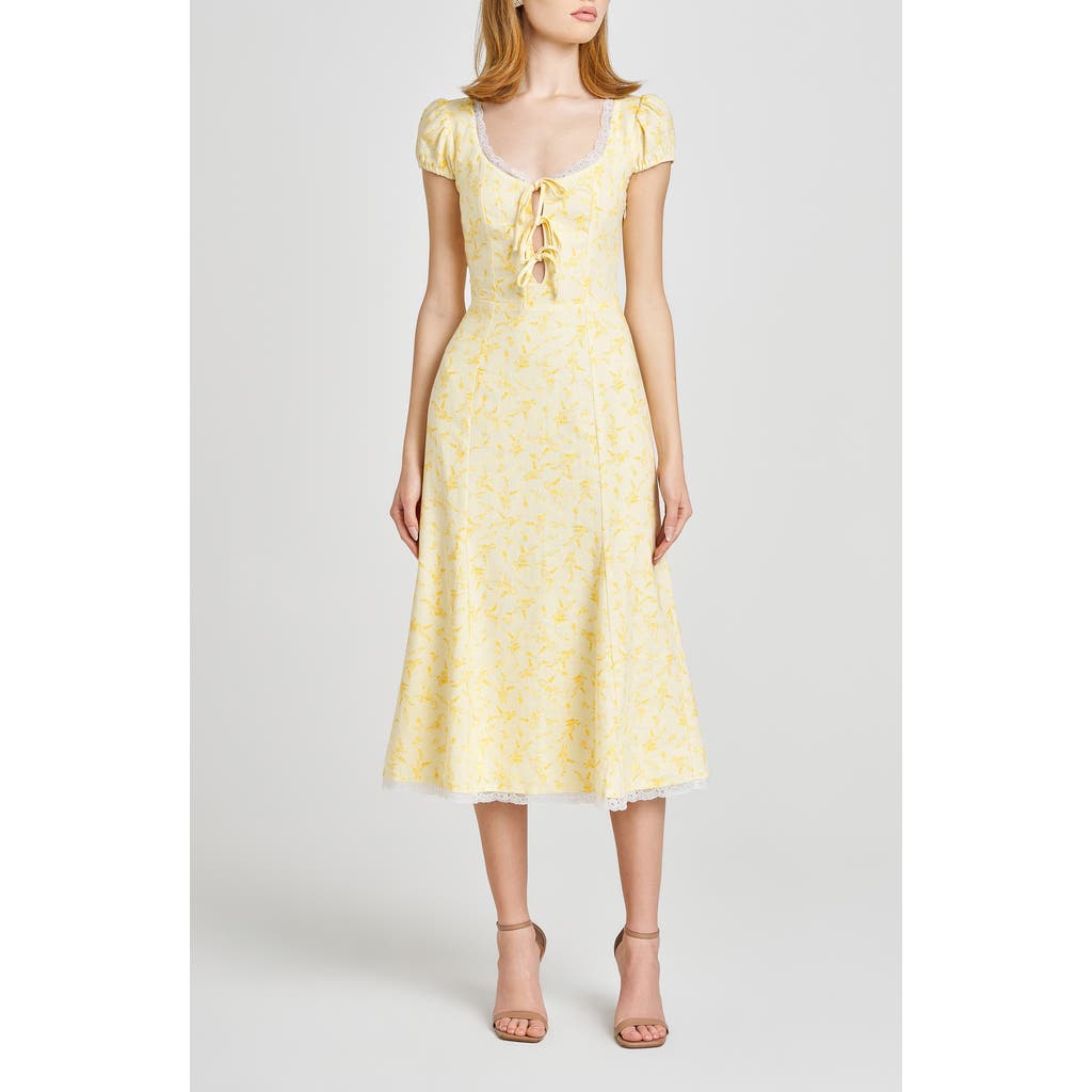 WAYF WAYF CARA FLORAL CAP SLEEVE LINEN BLEND MIDI DRESS