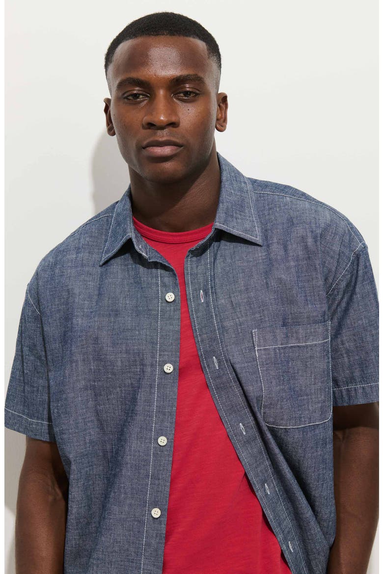 Franklin Short Sleeve Cotton Chambray Button-Up Shirt, Alternate, color, MEDIUM WASH