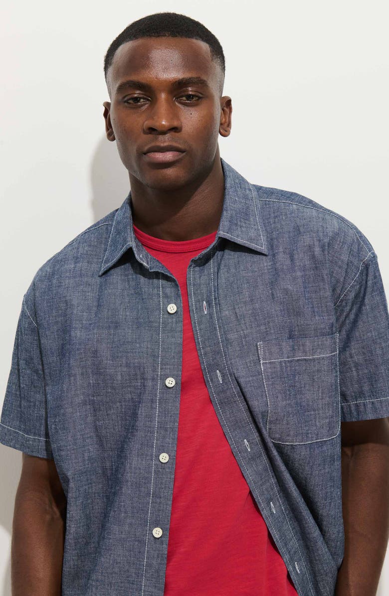 Alex Mill Franklin Short Sleeve Cotton Chambray Button-Up Shirt, Alternate, color, Medium Wash