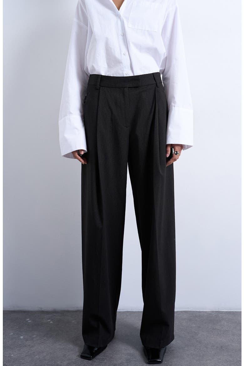 Pinstripe Pleated Wide Leg Pants, Main, color, BROWN