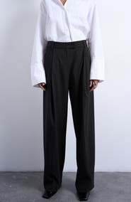 Topshop Pinstripe Pleated Wide Leg Pants
