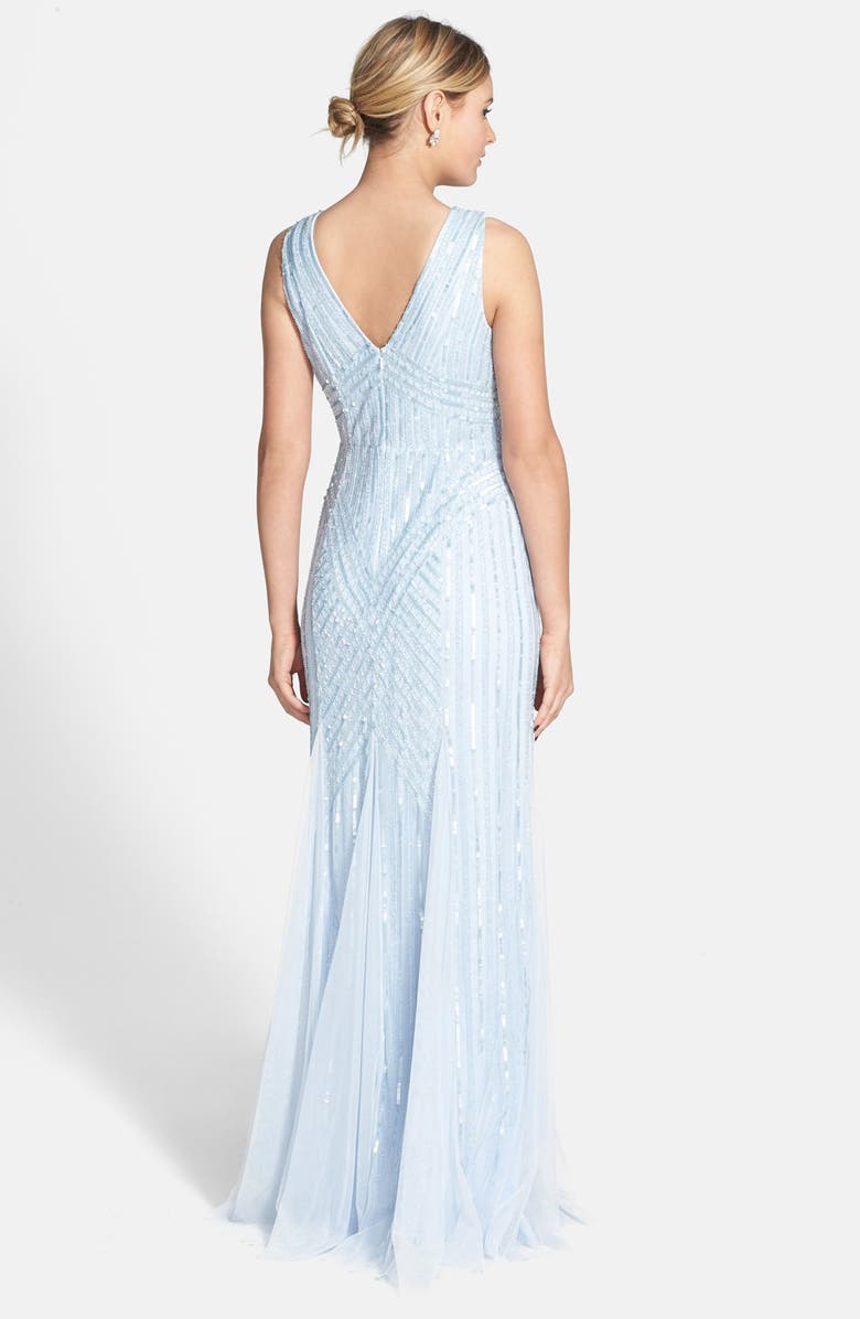 Adrianna Papell Beaded Mesh V-Neck Trumpet Gown, Alternate, color,