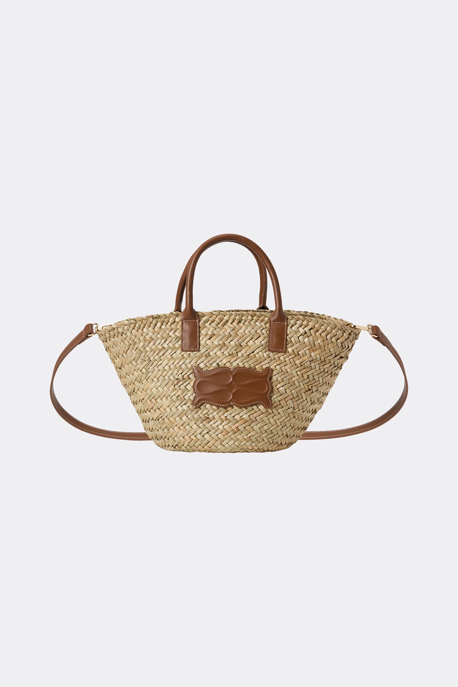 Small Leather Trimmed Straw Tote, Alternate, color, Cognac