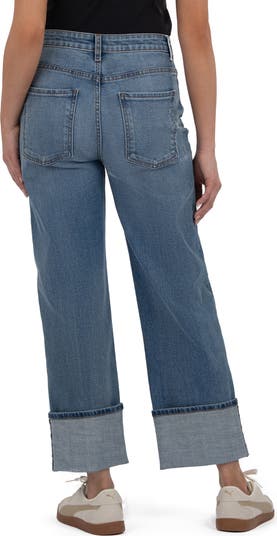 Sienna High Waist Cuffed Hem Wide Leg Jeans