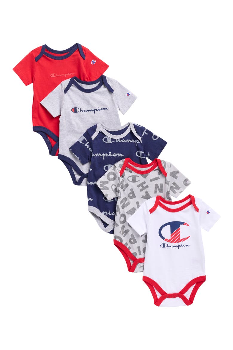 5-Pack Short Sleeve Bodysuits, Main, color, LYCHEE