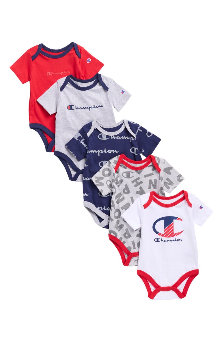 Champion 5-Pack Short Sleeve Bodysuits, Main, color, Lychee
