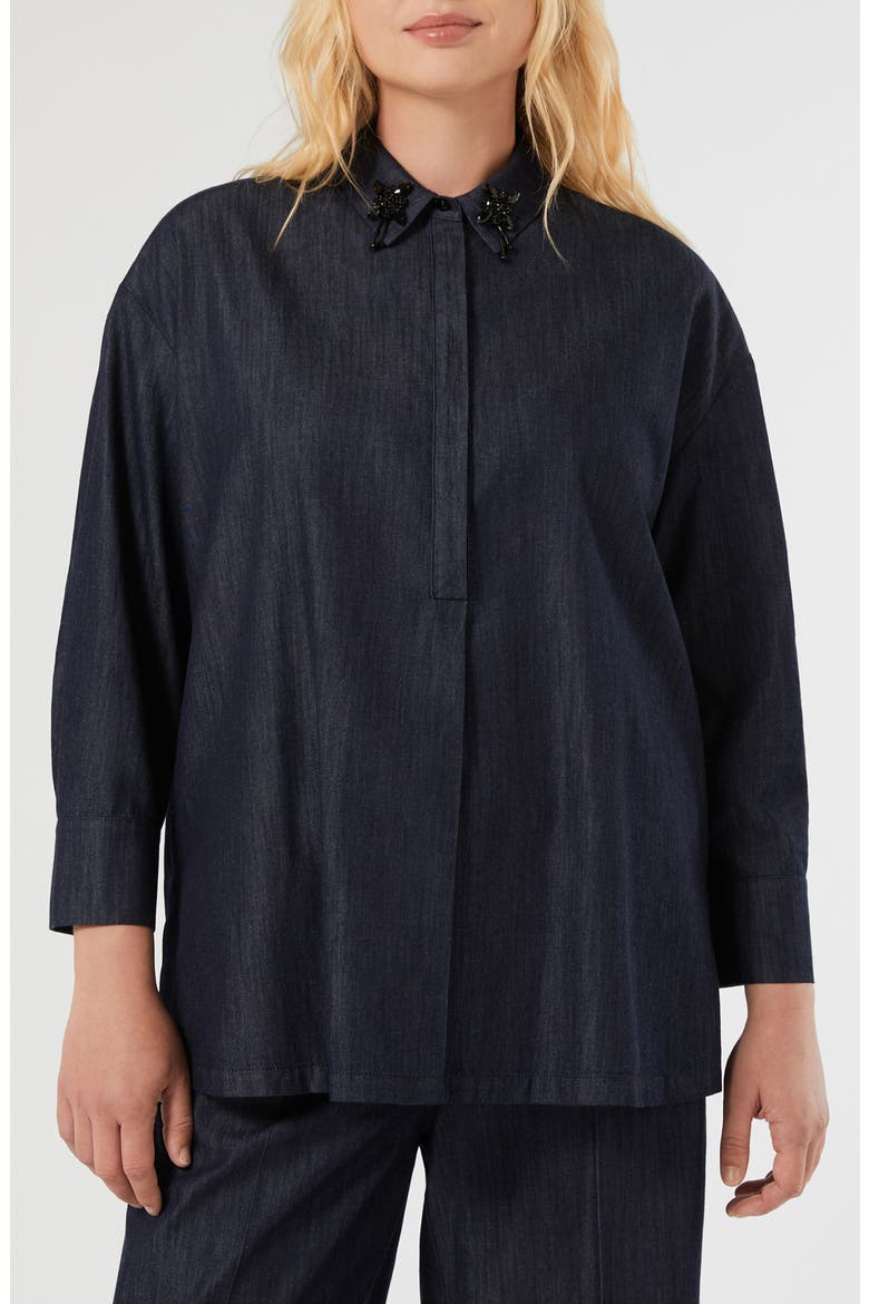 Abile Beaded Collar Denim Jacket, Main, color, BLUE JEANS