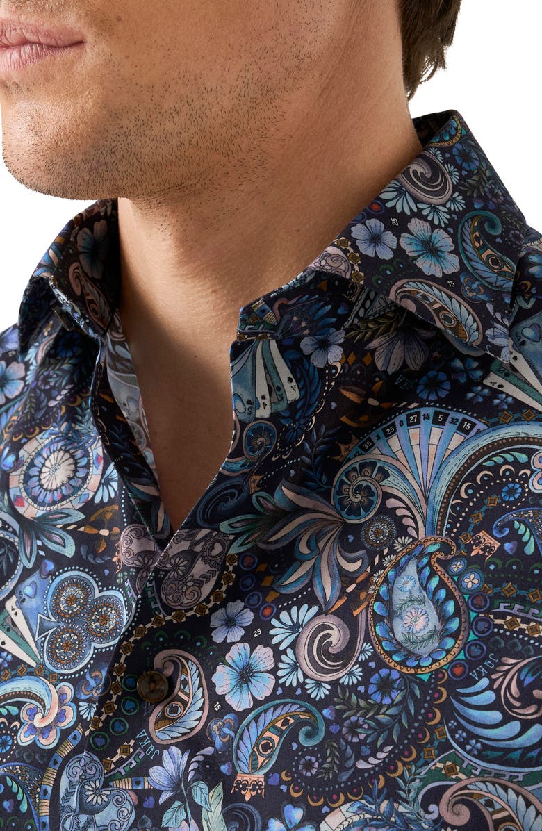 Eton Slim Fit Paisley Dress Shirt, Alternate, color, Navy