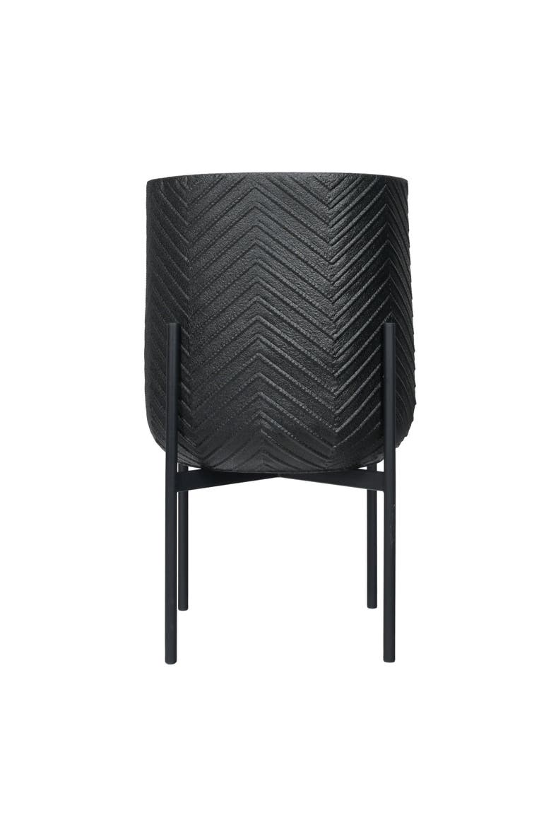 Round Metal Planter with Chevron Pattern on Stand, Black, Main, color, Black