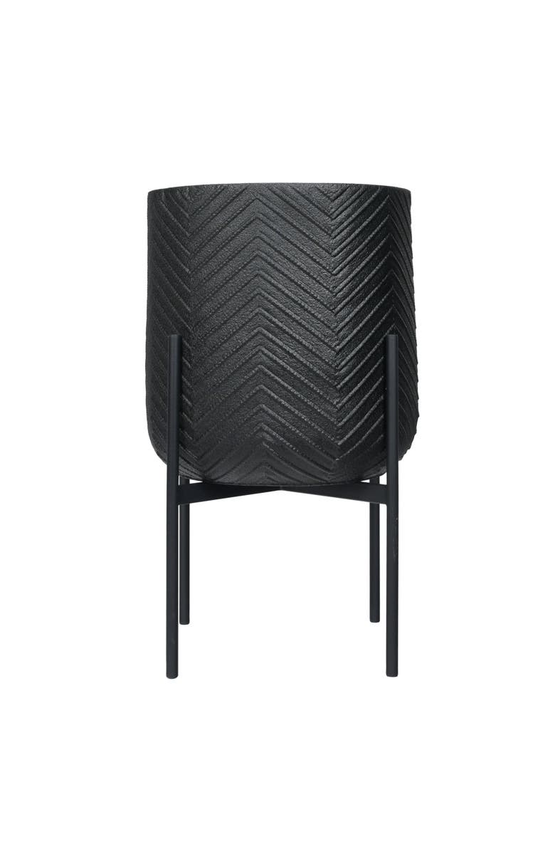 Storied Home Round Metal Planter with Chevron Pattern on Stand, Black, Main, color, Black