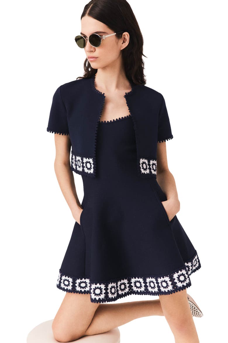 Cardigan with crochet panels, Alternate, color, Navy
