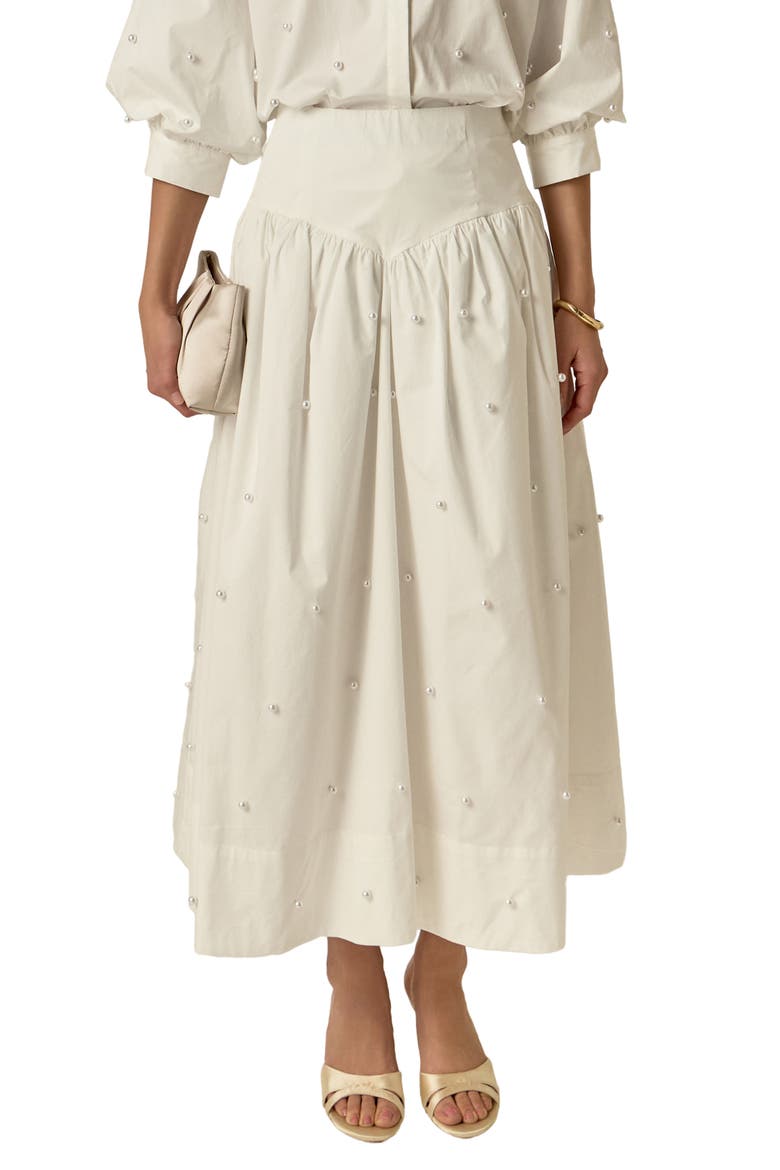 Pearly Bead Poplin Maxi Skirt, Main, color, WHITE