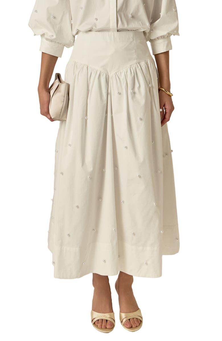 English Factory Pearly Bead Poplin Maxi Skirt, Main, color, White