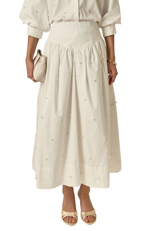 Pearly Bead Poplin Maxi Skirt