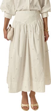 English Factory Pearly Bead Poplin Maxi Skirt
