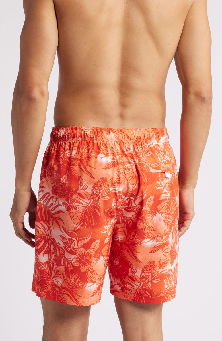 Tommy Bahama Naples Ocean Escape Floral Performance Swim Trunks, Alternate, color, Orange Candy