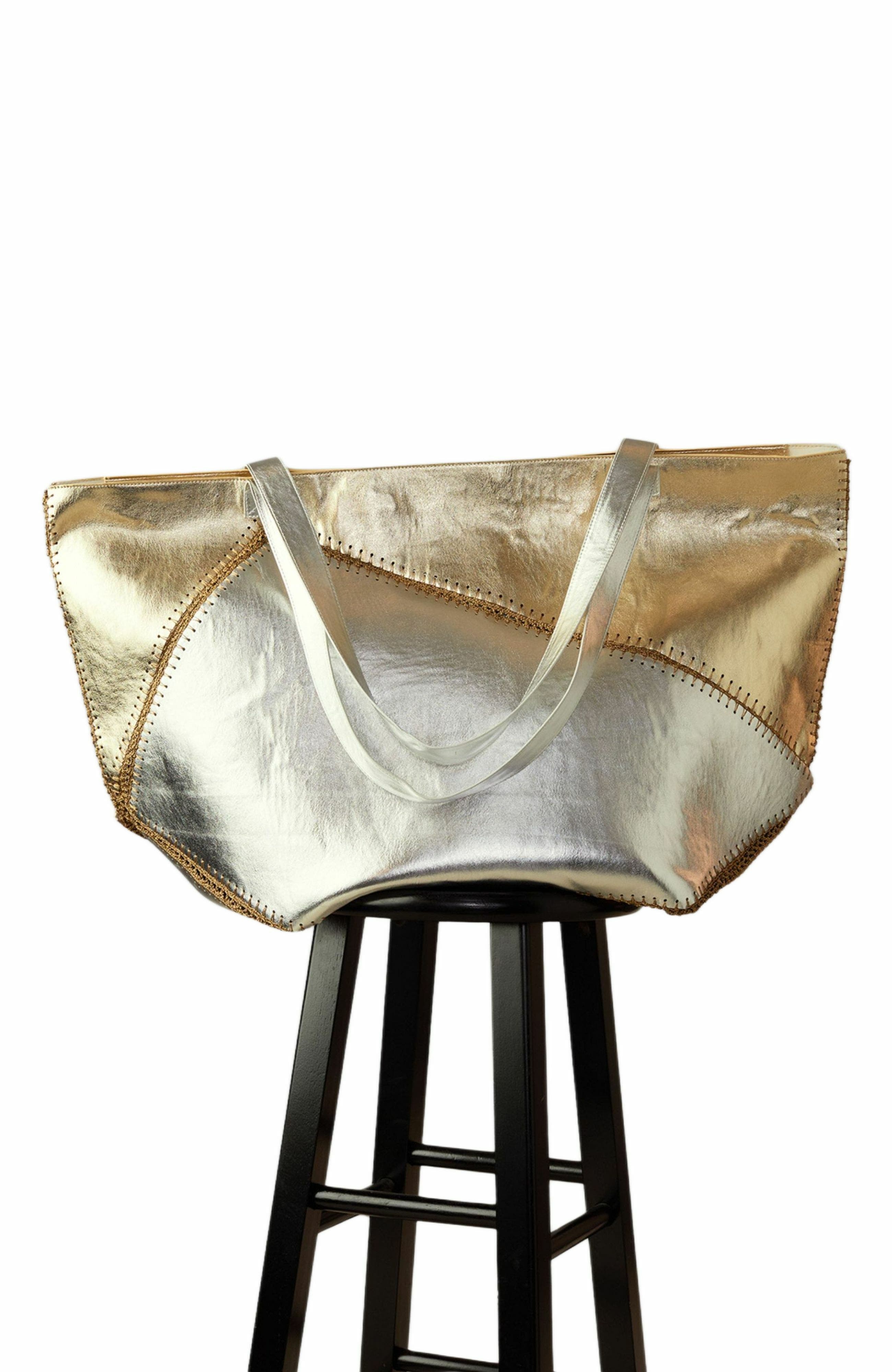 Cynthia Rowley Mixed Metallic Vegan Leather Oversized Tote, Alternate, color, 