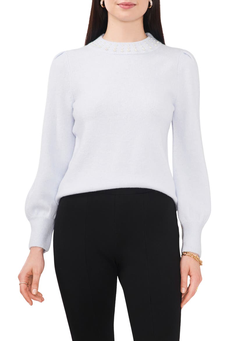 Imitation Pearl Collar Sweater, Main, color, FROZEN