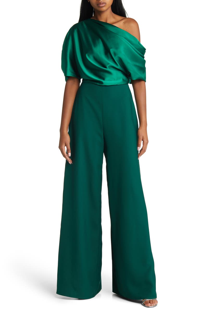 Amsale One-Shoulder Wide Leg Jumpsuit, Main, color,