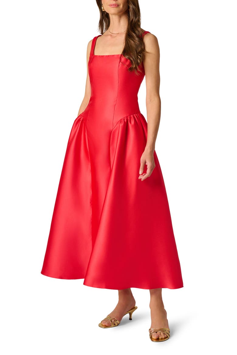 Shirred Mikado Cocktail Dress, Main, color, PERSIMMON