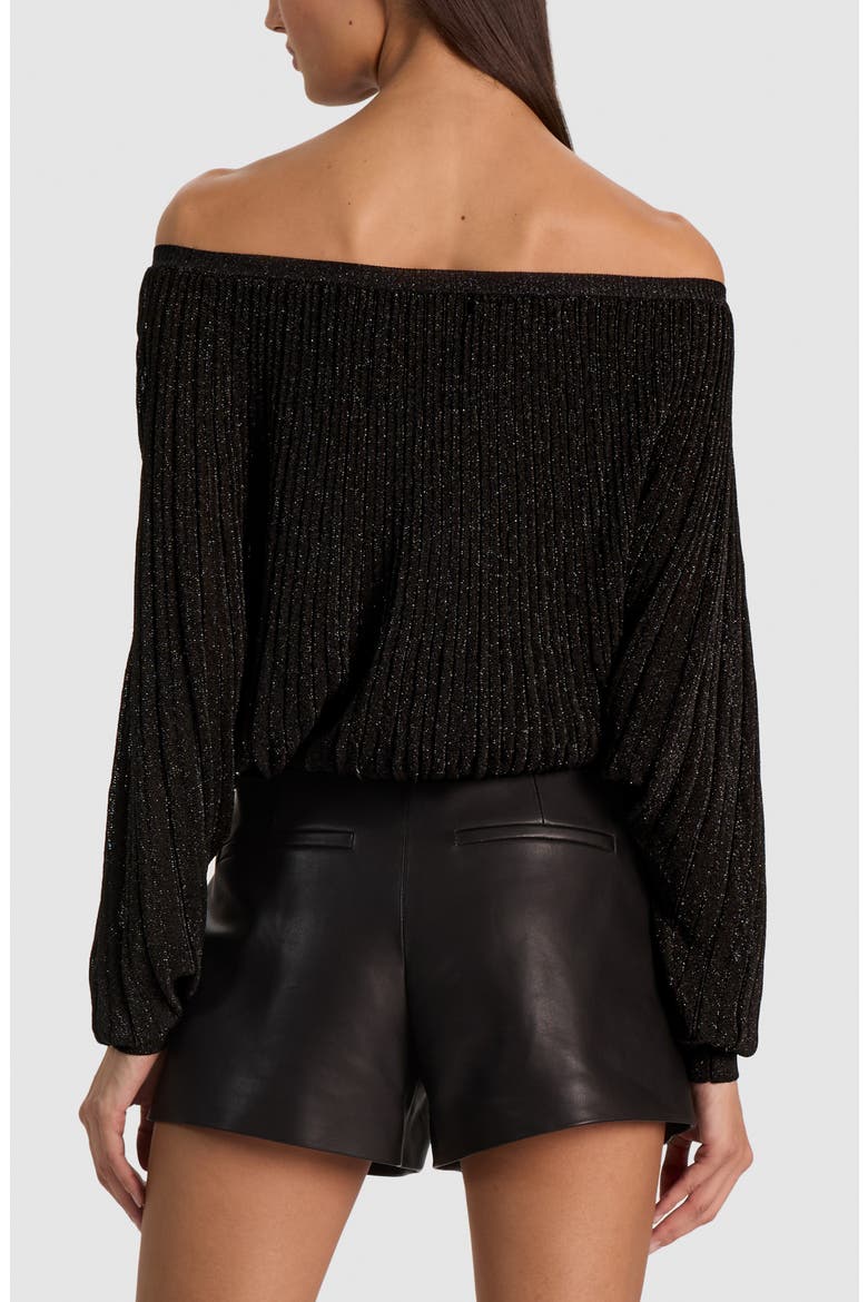 Cyril Pleated Metallic Off the Shoulder Sweater, Alternate, color, BLACK METALLIC