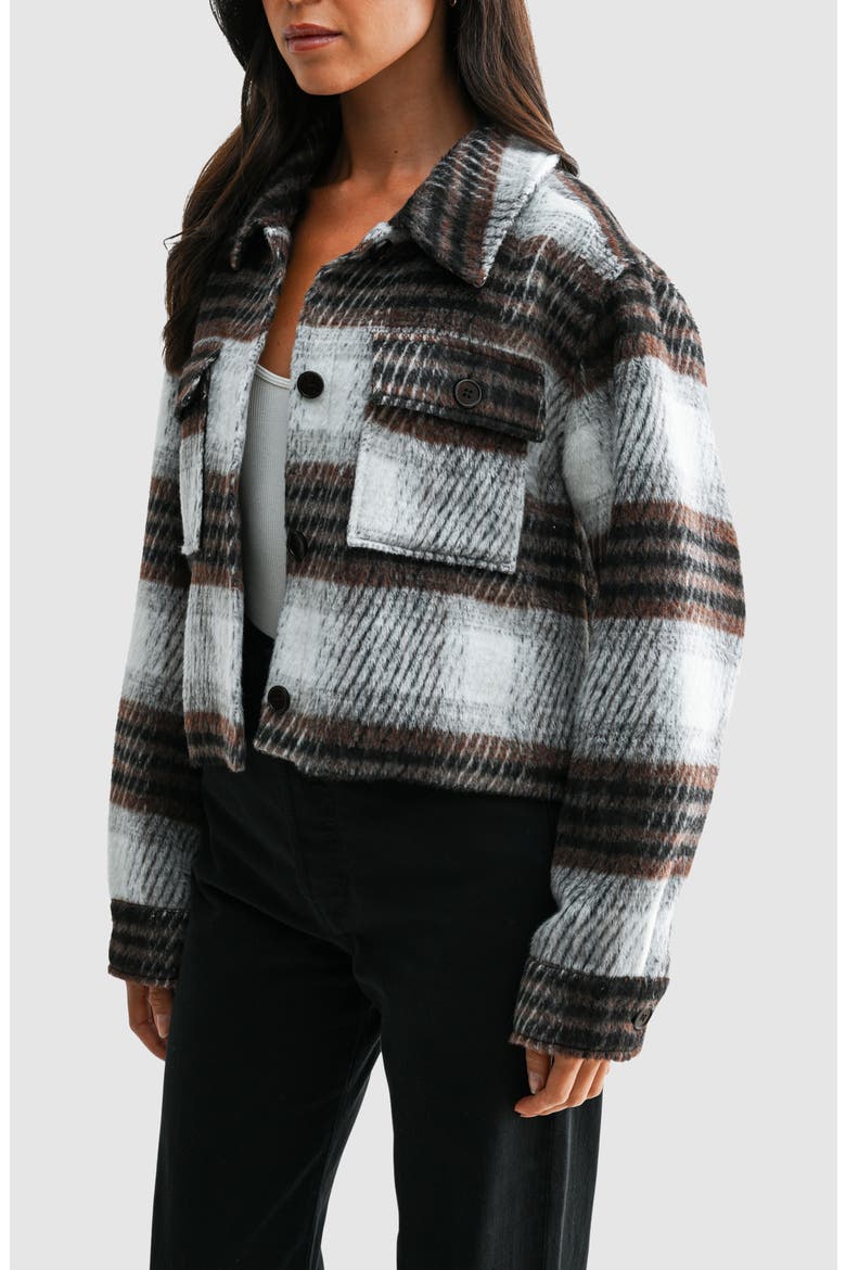 Plaid Crop Jacket, Alternate, color, BROWN PLAID
