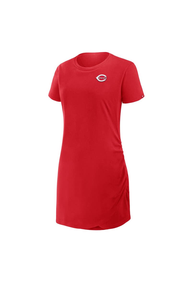 Women's Fanatics Red Cincinnati Reds Ruched Drape T-Shirt Dress, Alternate, color, Red