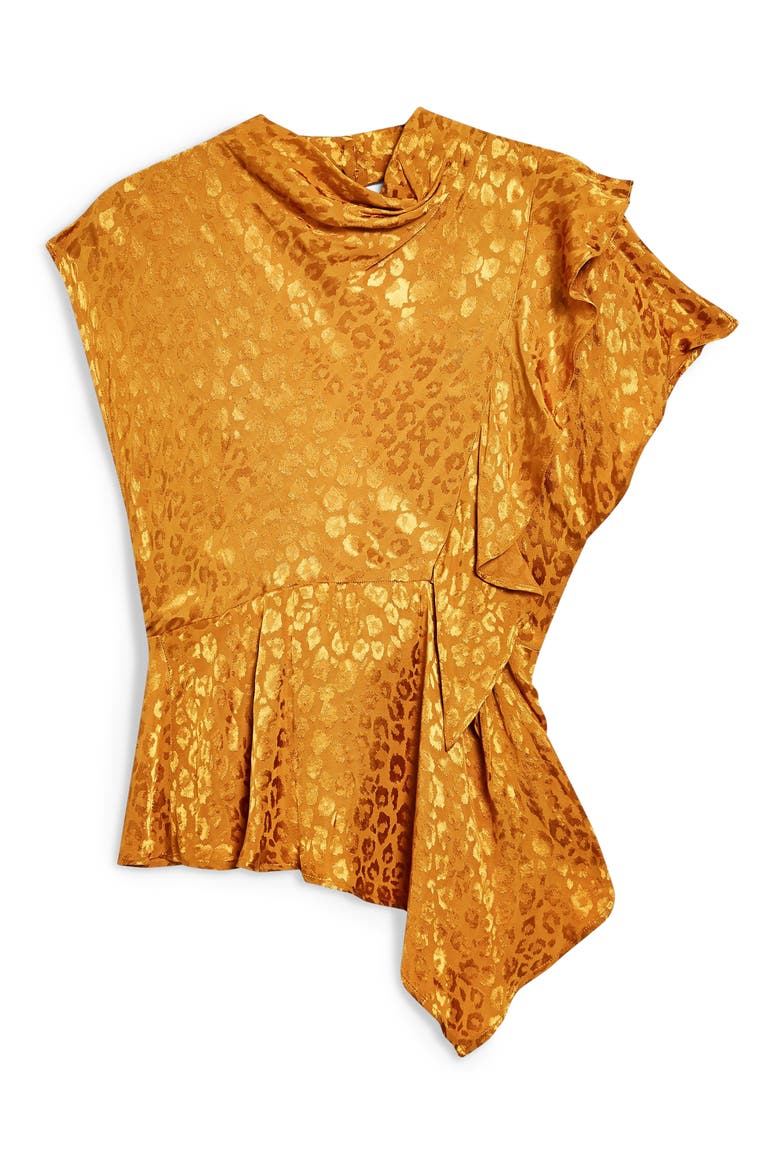 Jacquard Ruffle Blouse, Alternate, color, MUSTARD