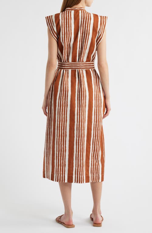 Cleobella Lani Stripe Tie Waist Cotton & Linen Midi Dress