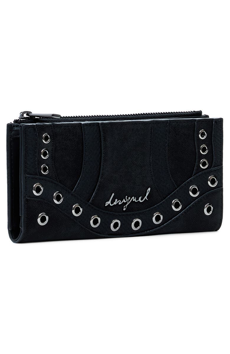 Desigual Medium Studded Wallet, Alternate, color, Black