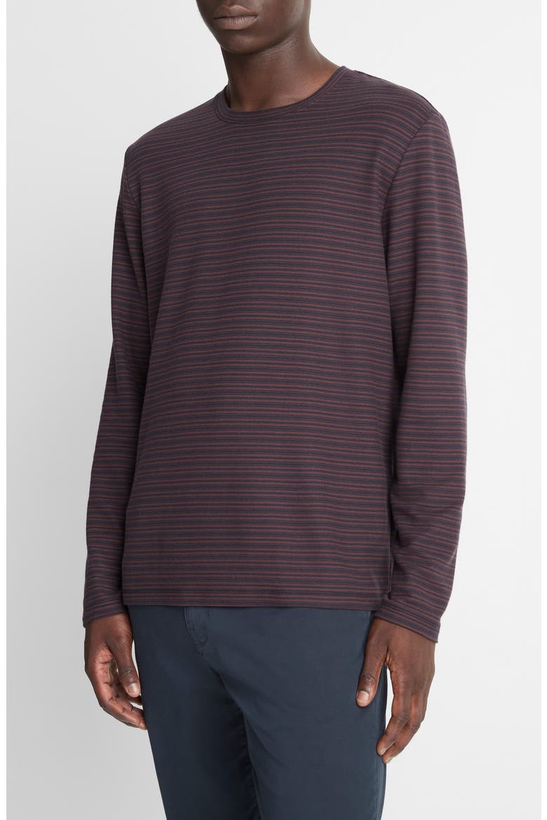 Stripe Long Sleeve Pima Cotton Piqué Crewenck T-Shirt, Alternate, color, COASTAL/ PORT