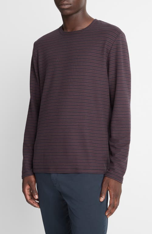 Vince Stripe Long Sleeve Pima Cotton Piqué Crewenck T-shirt In Purple