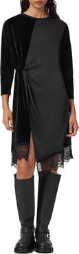 AllSaints Lana Lace Hem Velvet Dress