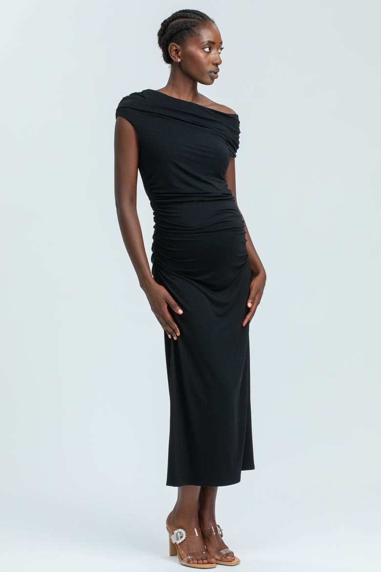 Mulan Off the Shoulder Jersey Maternity Dress, Main, color, BLACK