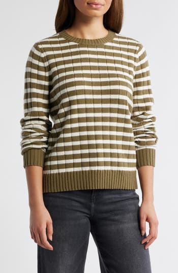 Caslon ® Stripe Crewneck Rib Sweater