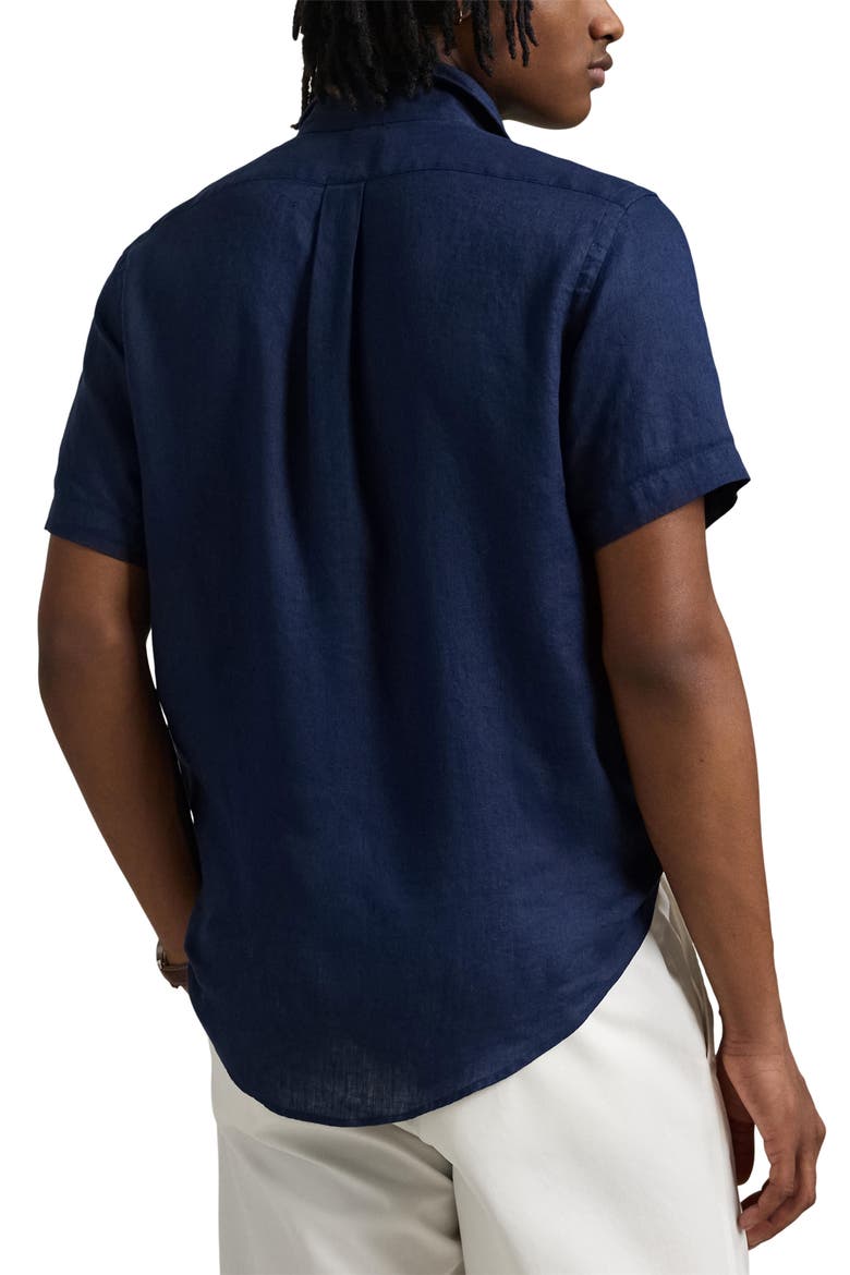Piece Dye Linen Short Sleeve Button-Down Shirt, Alternate, color, NEWPORT NAVY