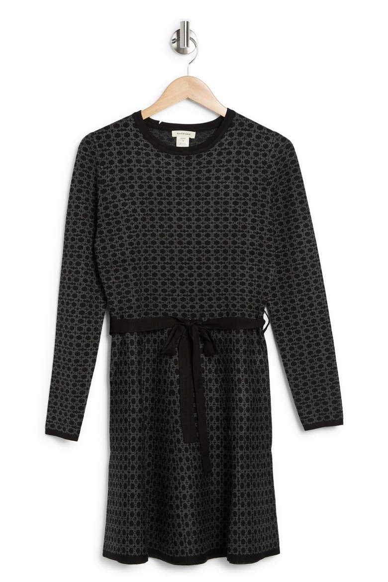 Long Sleeve Fit & Flare Sweater Dress, Alternate, color, BLACK/ CHARCOAL COIN