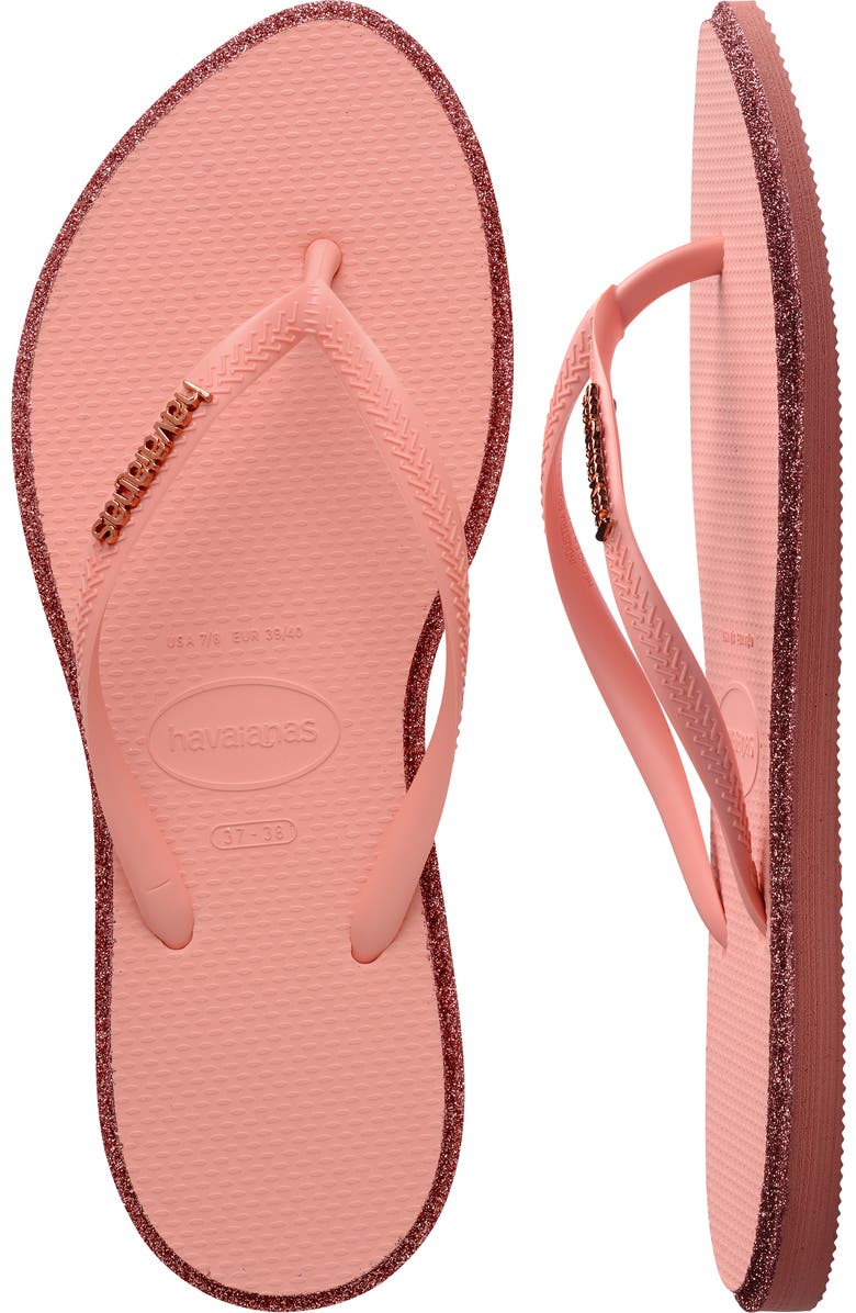 Havaianas Slim Point Glitter Flip Flop, Alternate, color, Canyon Clay/ Blossom