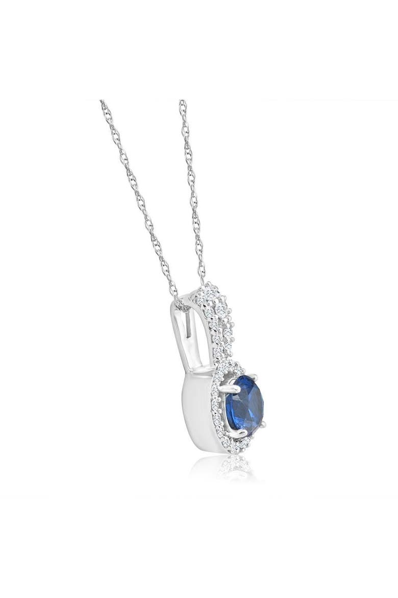 1 1/2Ct TW Blue Sapphire Halo Diamond Pendant 10k Gold Women's Necklace, Alternate, color, 10k White Gold