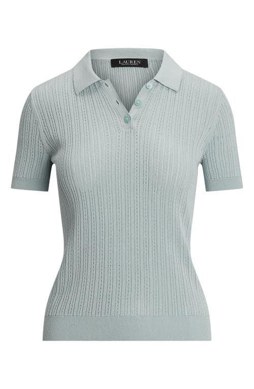Ralph Lauren Women's Pointelle-knit Cotton-blend Polo Sweater In Aqua Pearl